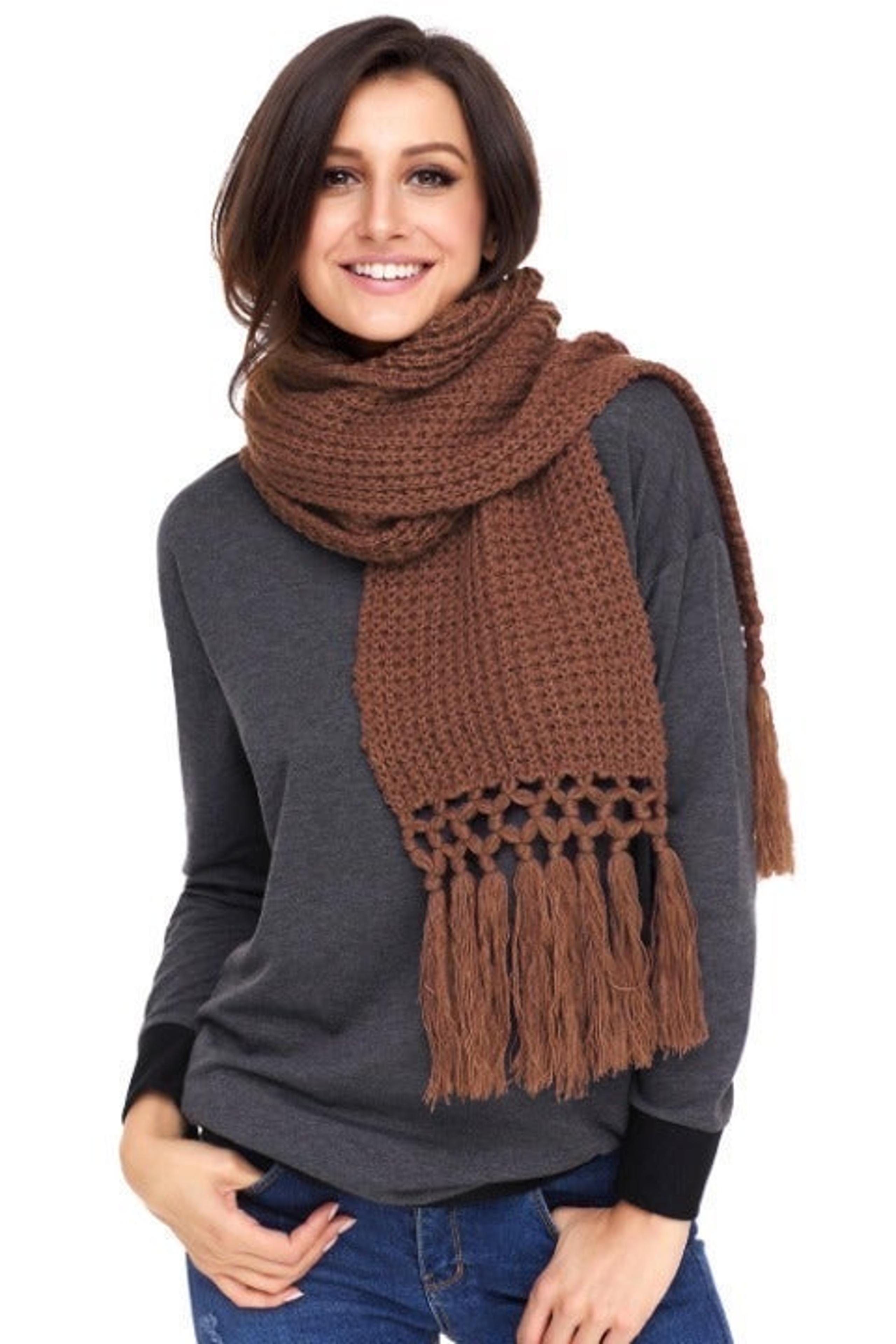 Brown Long Cozy Chunky Knit Tassel Scarf