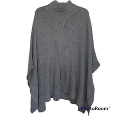 New York & Company Gray Oversized Pullover Mock Neck Boho Sweater Poncho