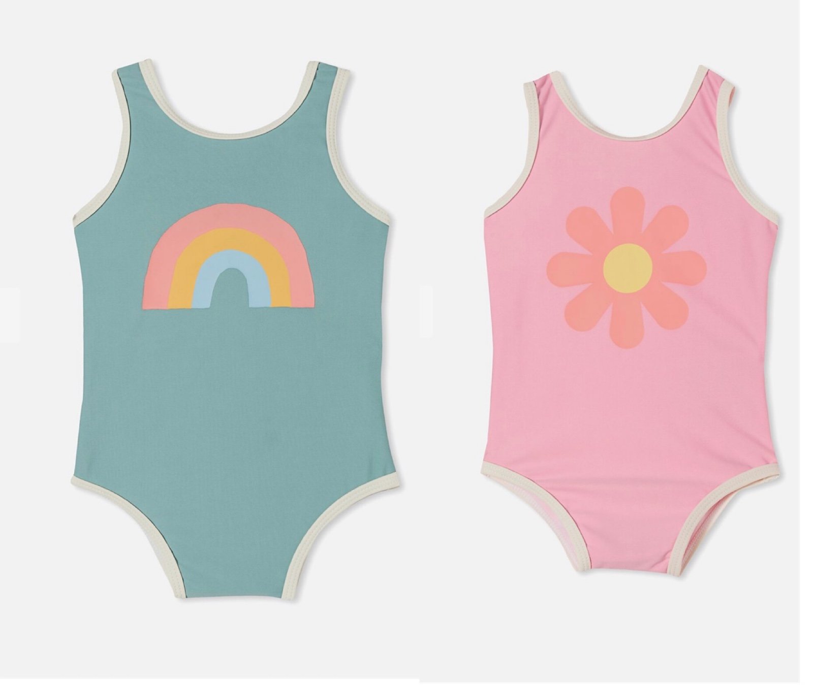 Retro floral and rainbow one piece swimsuits