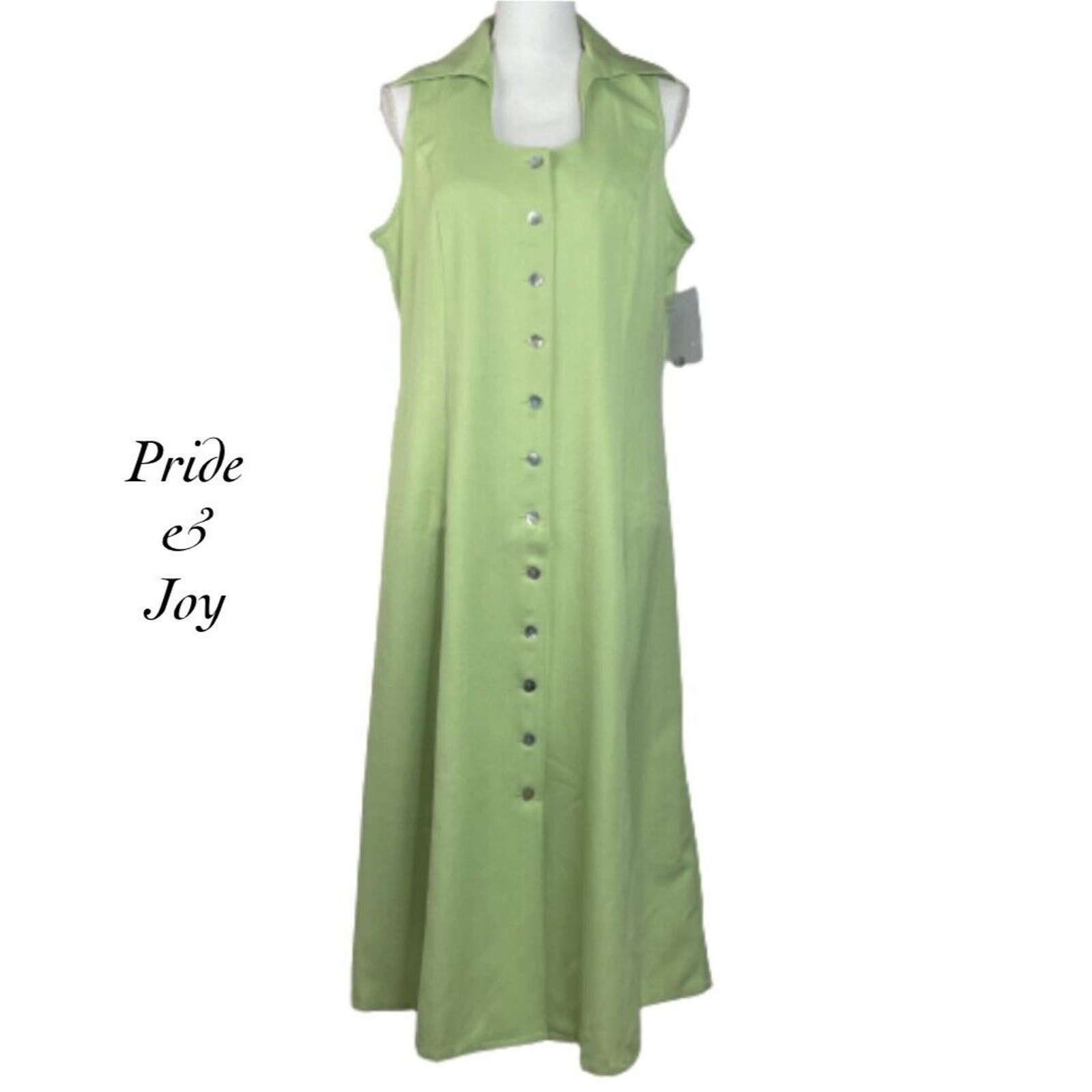 Vintage Pride & Joy Green Button Sleeveless Collar Sheath Dress NWOT Size 12