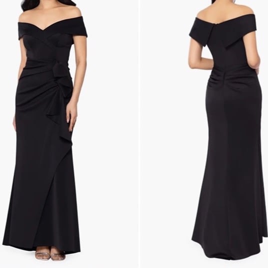 XSCAPE Off The Shoulder Ruffles Gown Size: 14