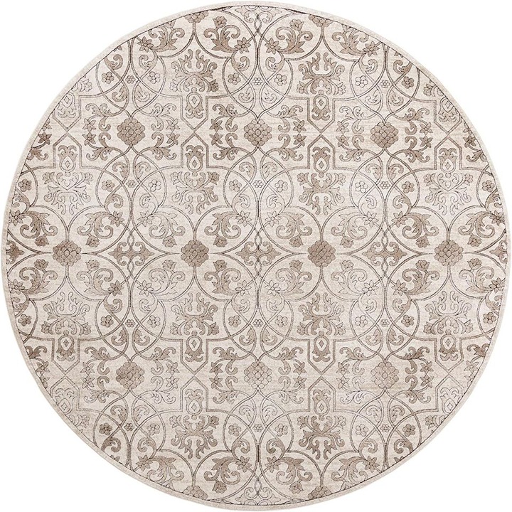 8x8 Feet Dark Beige Oriental Traditional Round Large Soft Pile Area Rug