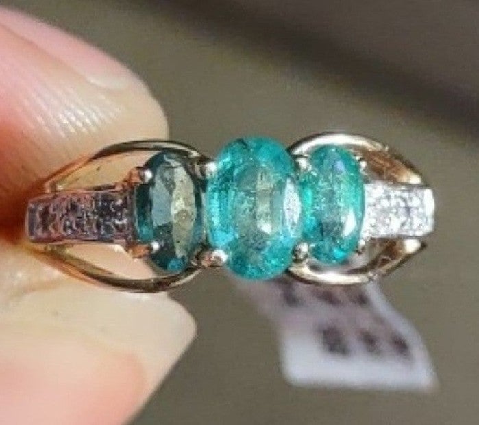 14k gold natural columbian emerald diamond ring 1.05ctw solid gold