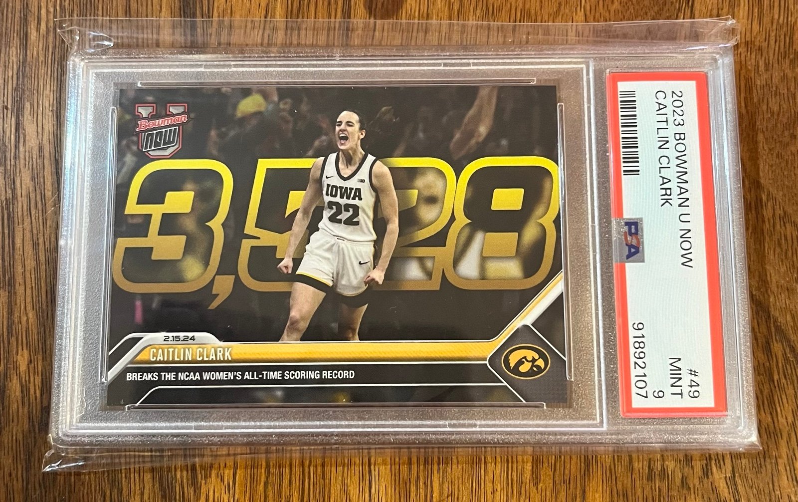 CAITLIN CLARK IOWA RC 2023 BOWMAN U TOPPS NOW #49 RC CARD PSA 9 MINT