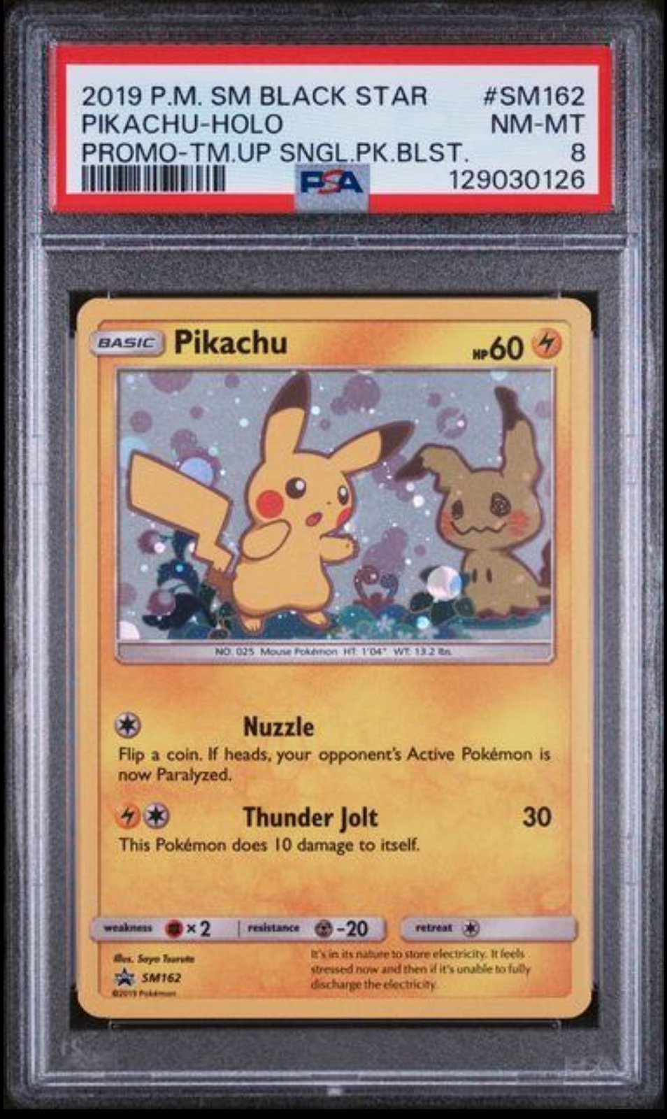 2019 Pokémon Team Up Pikachu Holo Promo #SM162 PSA 8