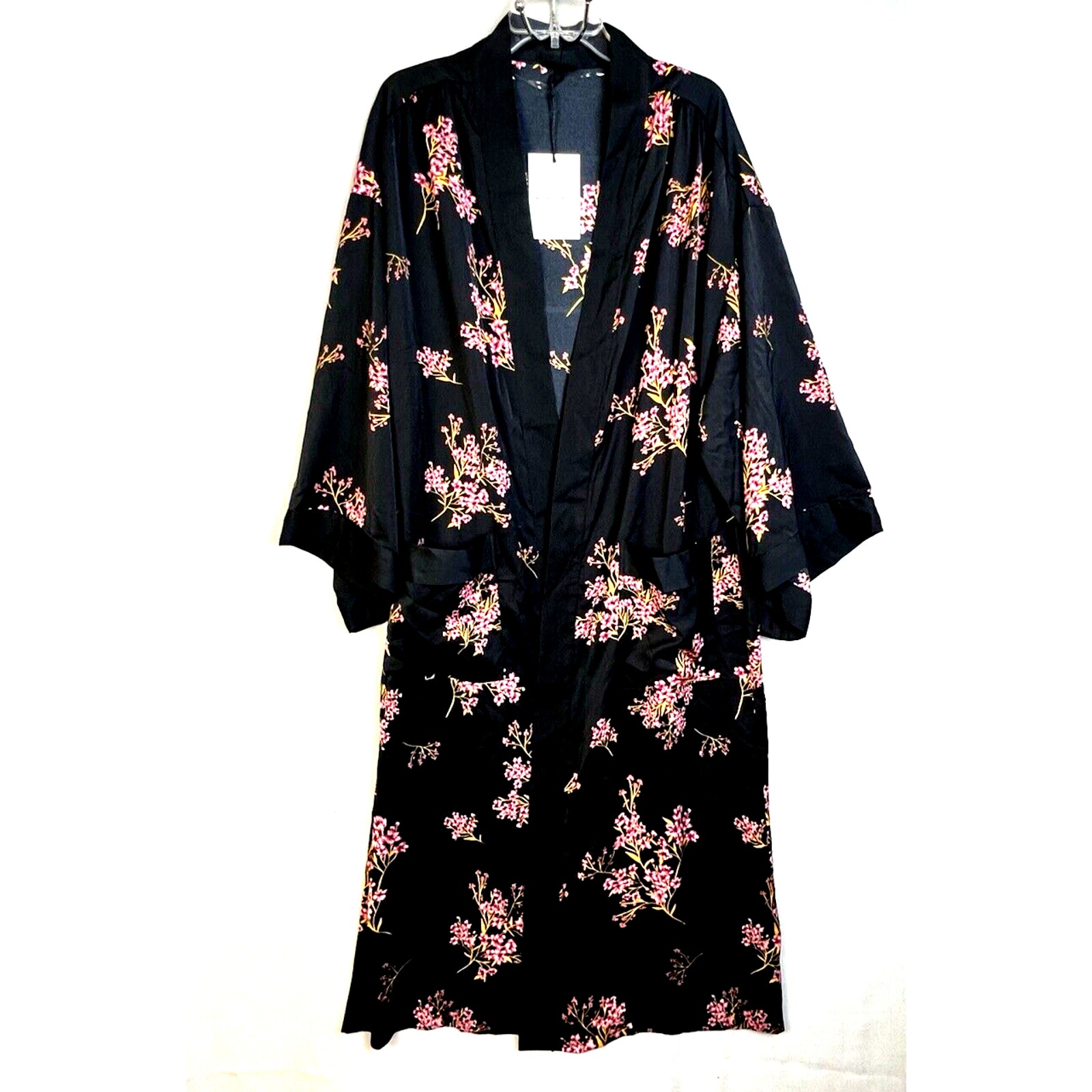 Who What Wear Kimono Women's Large Black Pink Silky Midi Robe Night Out Feminine