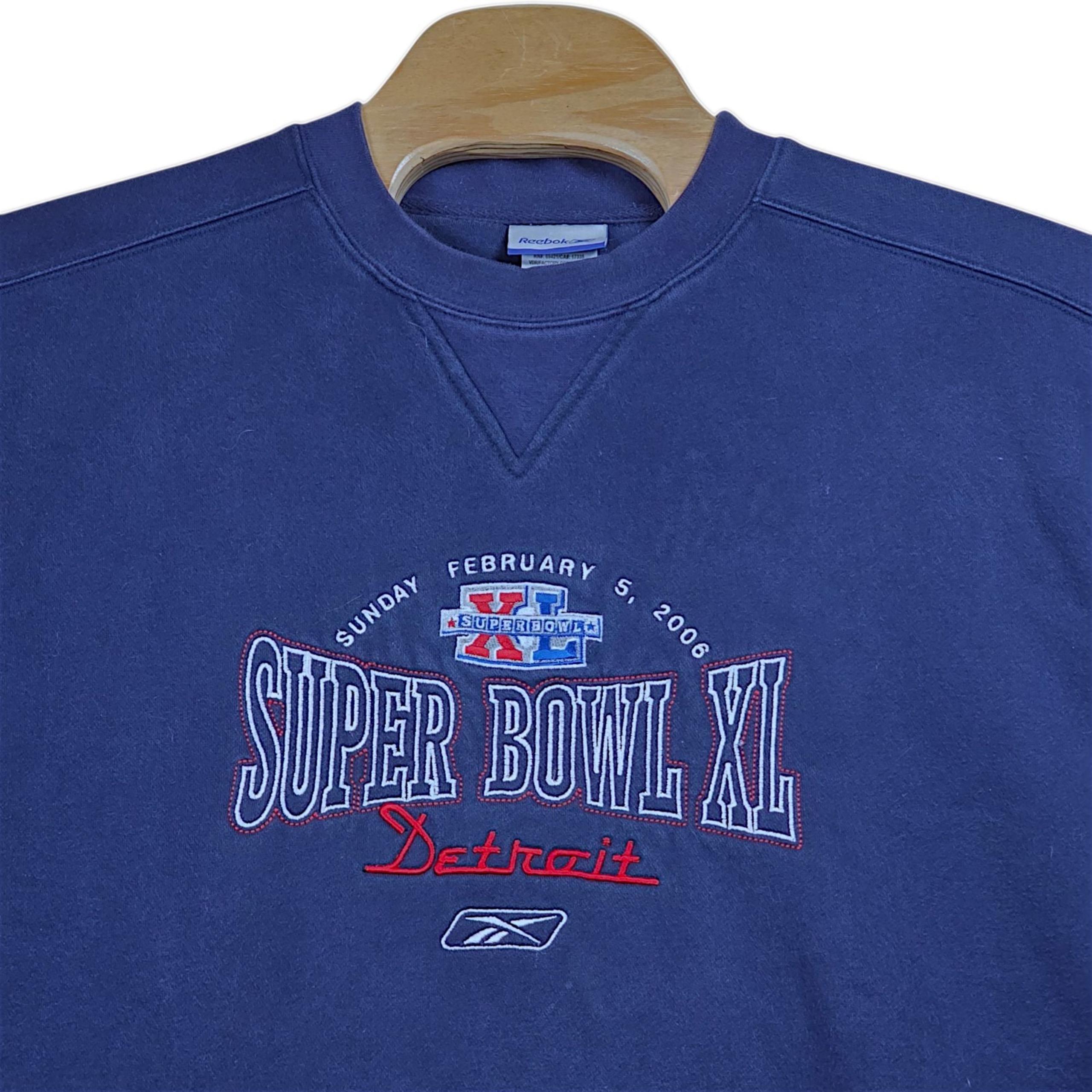 Reebok 2006 Super Bowl XL NFL Sweatshirt Large Mens Blue Football Detroit Sports