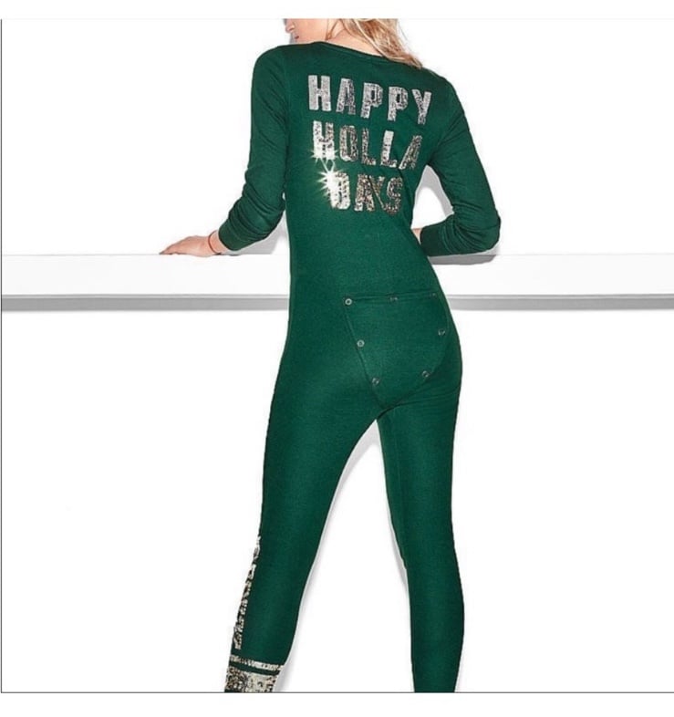 PINK Victoria’s Secret Happy Holla Days Onesie Pajama Sleepwear
