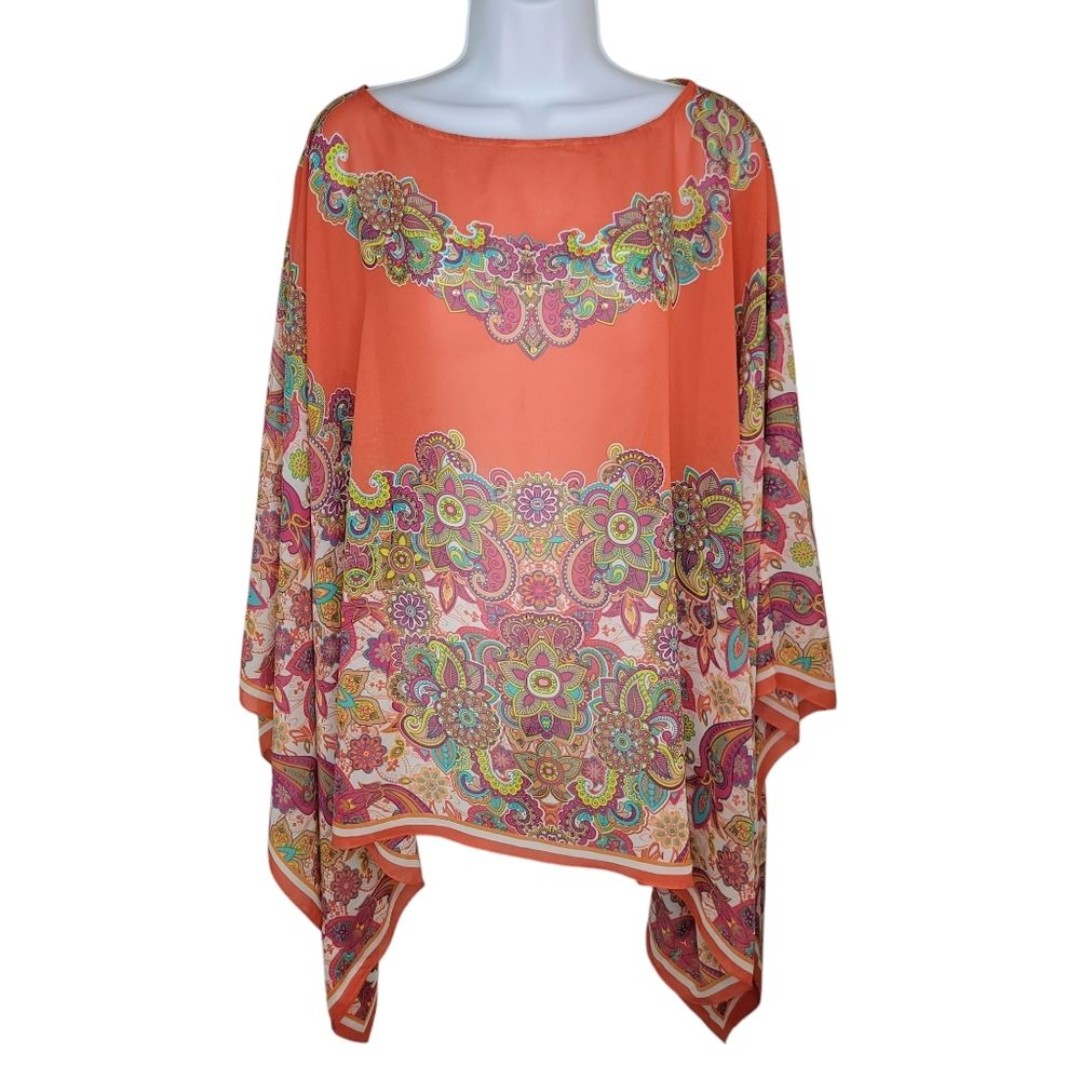 Dg2 Diane Gilman Bright Floral Sequin Poncho Topper Size 1x-3x