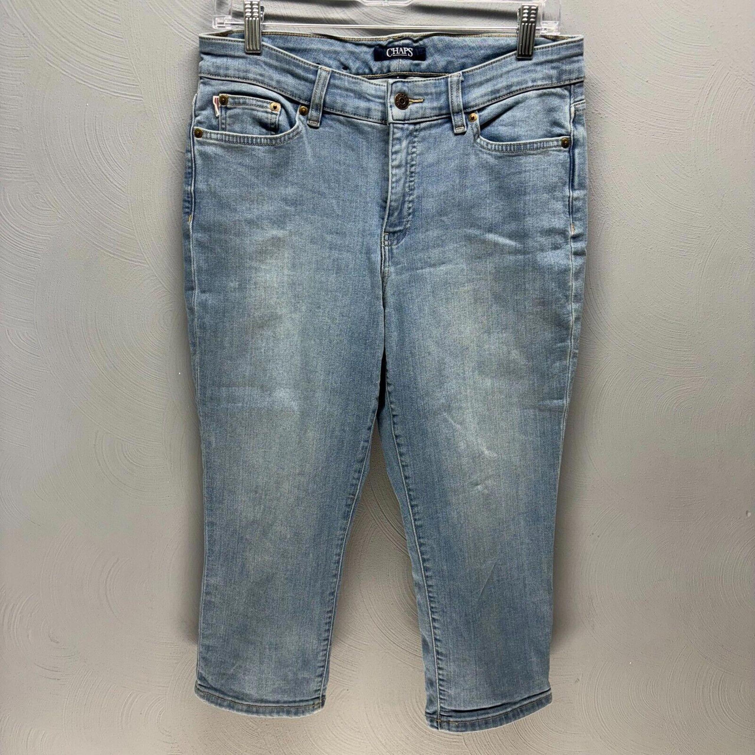 Chaps Capris Mid Rise Straight Leg Blue Jeans 30W 22L Stretch Size 8 Women's