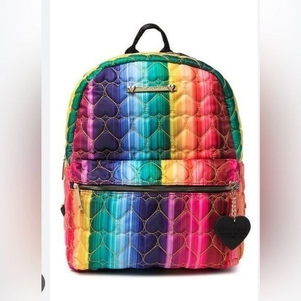 Betsey Johnson Heart Quilt Rainbow School Backpack bag vintage