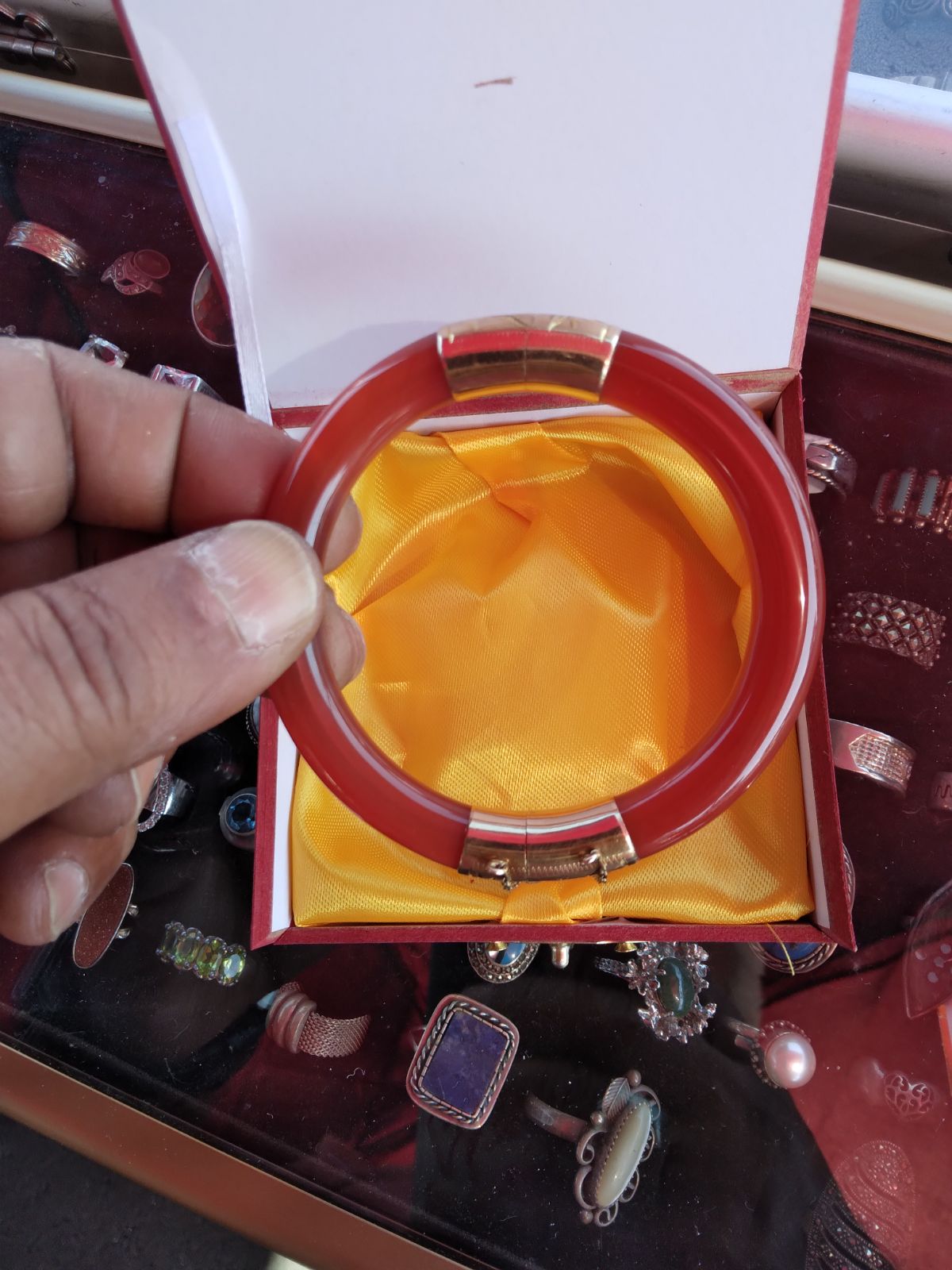 Vintage carnelian with 14k yellow gold bangle