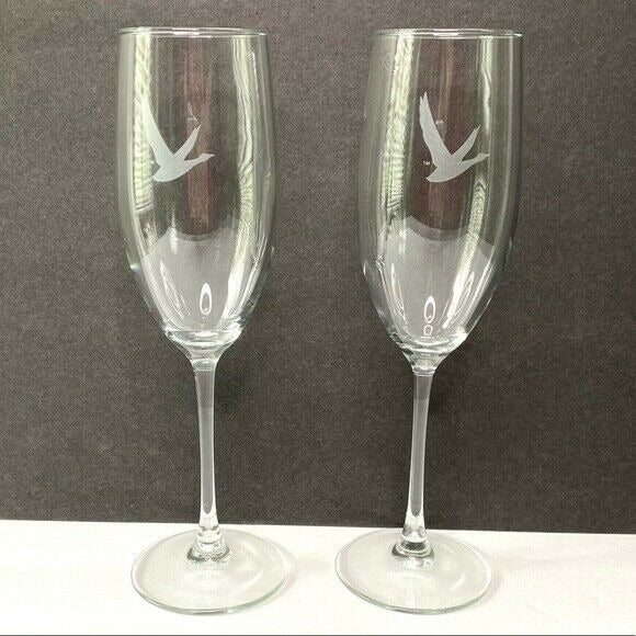 GREY GOOSE Vodka Liquor Branded Glass Champagne Flutes Holiday Collection 2/ Set