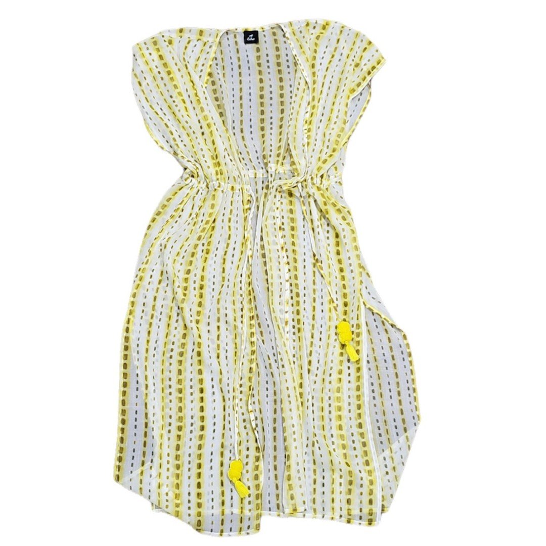 Echo Yellow Shabori Midi Sheer Boho Caftan Swimsuit Coverup OS