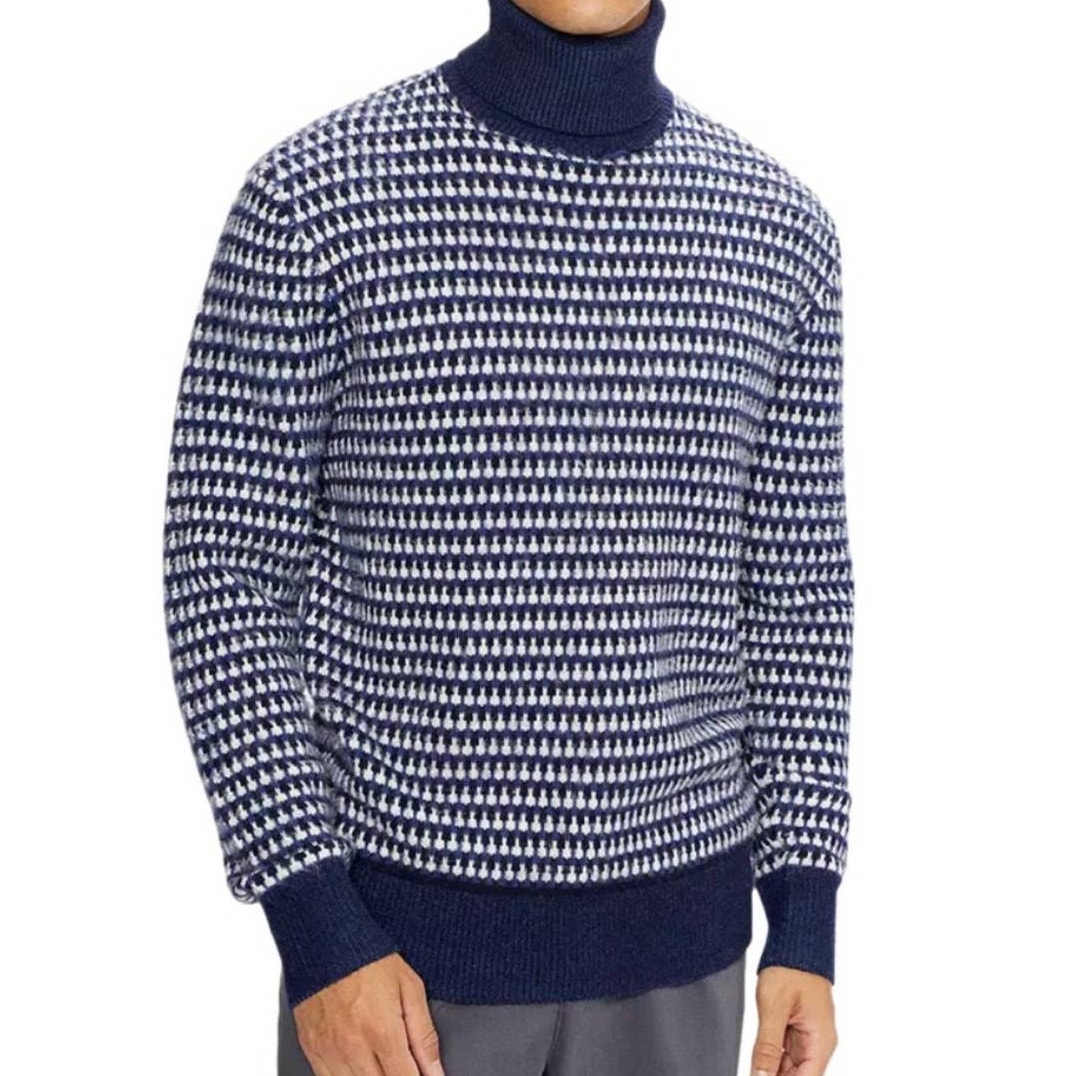 Ted Baker NWT Navy Blue Riber Roll Neck Wool Jumper Turtleneck Sweater Sz 4 (L)