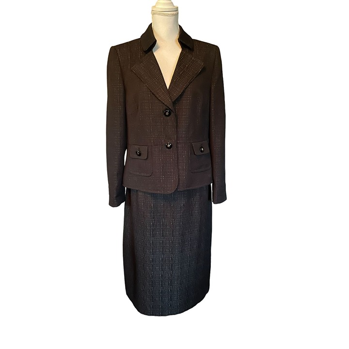 LeSuit Skirt Suit Womens 12 Used Black Silver Textured