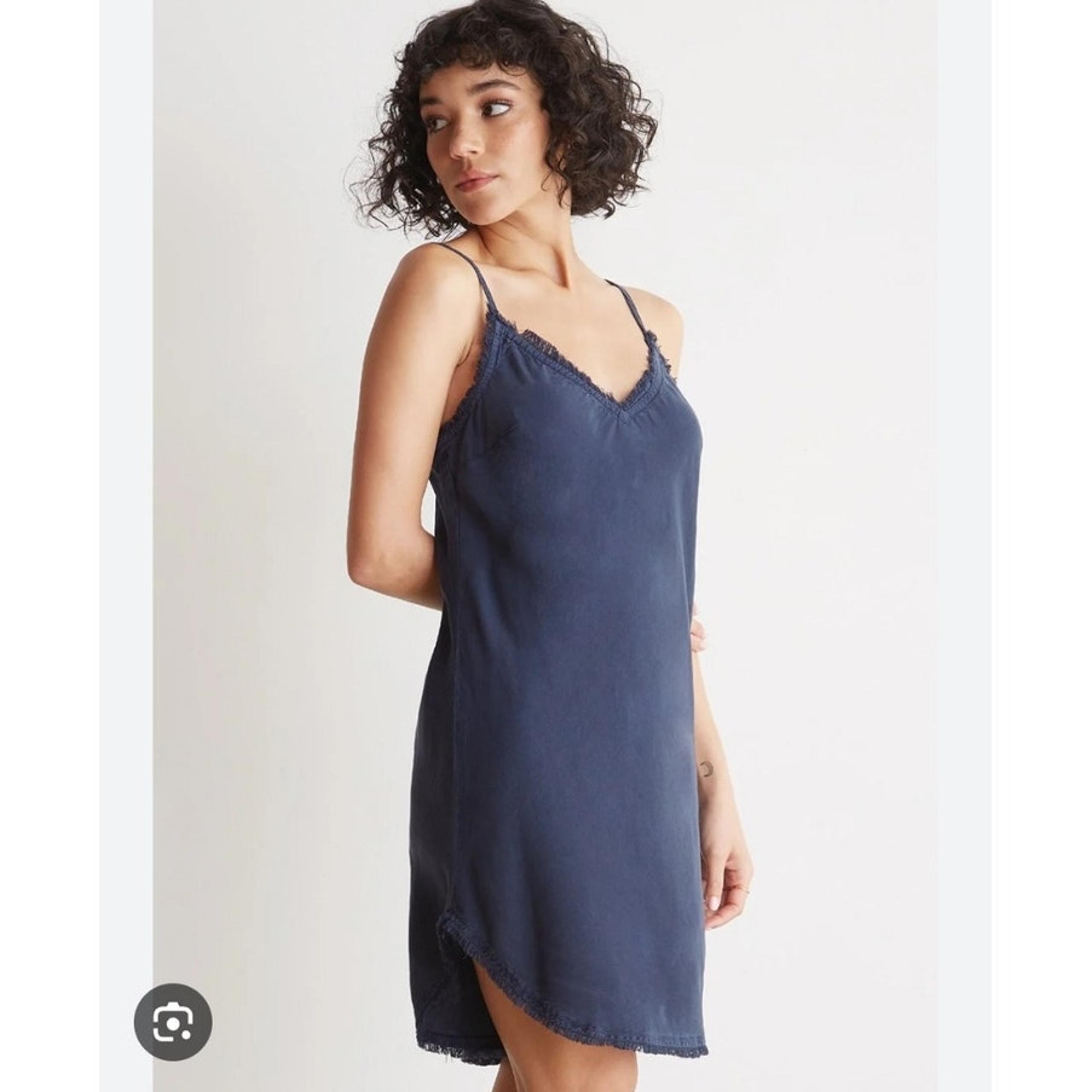 Bella Dahl Frayed Cami Dress Small Endless Sea Blue Navy Slip Mini Dress Tencel