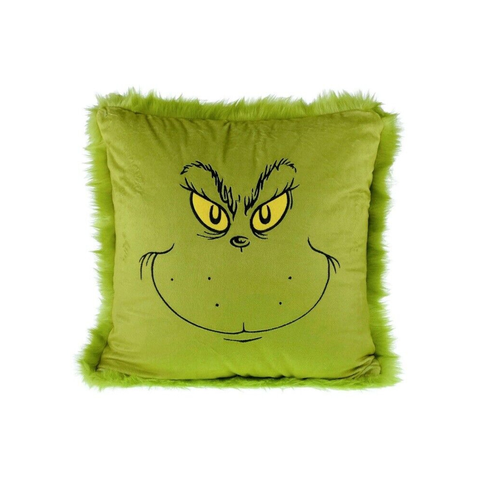 Dr Seuss The Grinch Green Faux Fur Grinch Face Pillow 16inx16in Polyester New