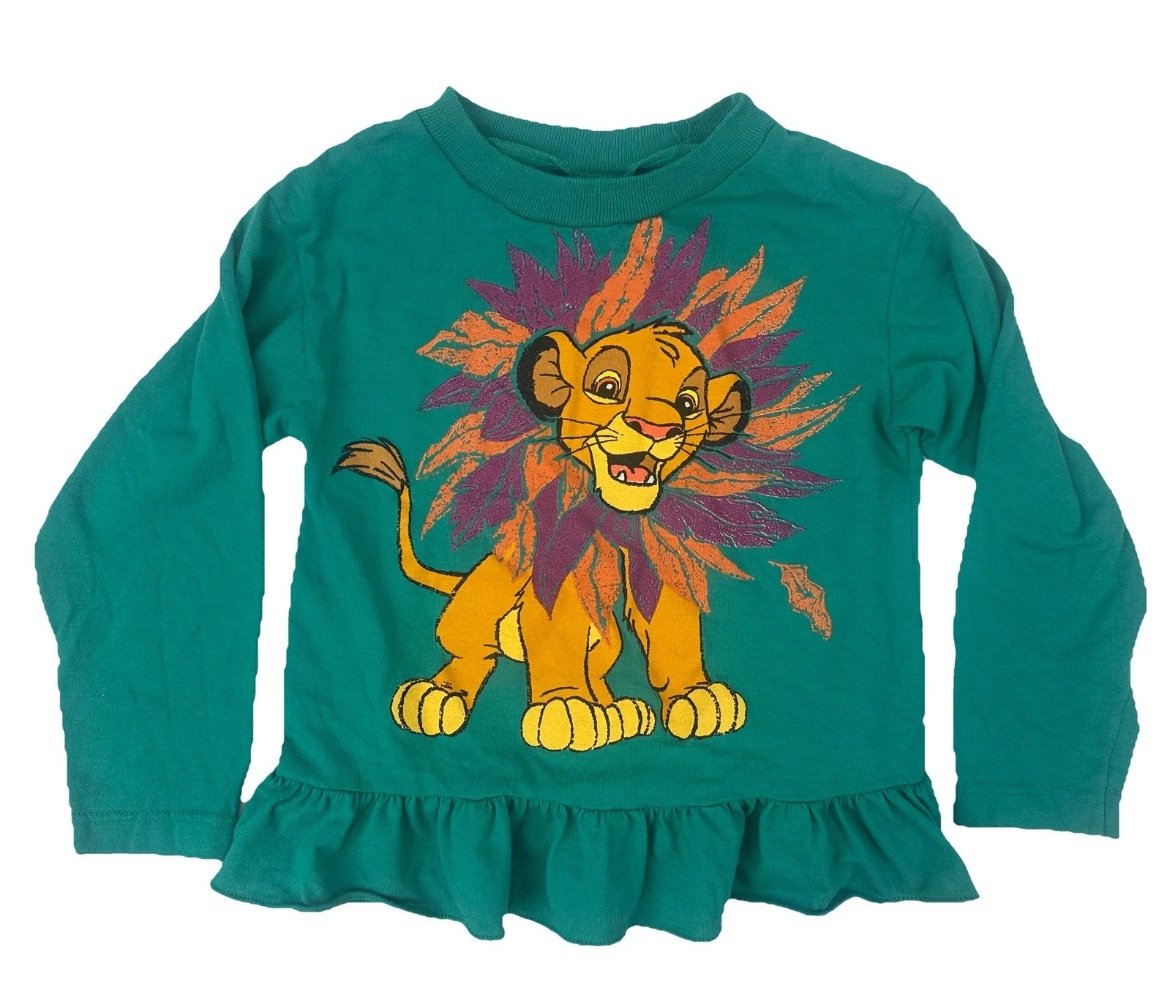 Vintage 90s Disney Lion King Simba Long Sleeve Ruffle Shirt Top Girls Green