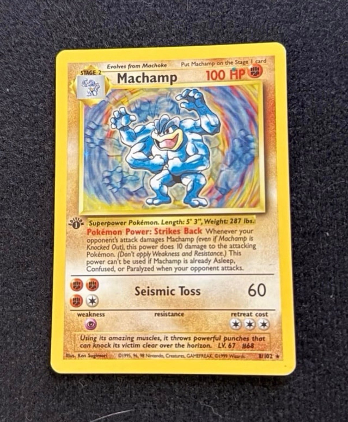 ERROR Machamp 1st edition 8/102 Green Dot Error extra ink pokemon Card RARE