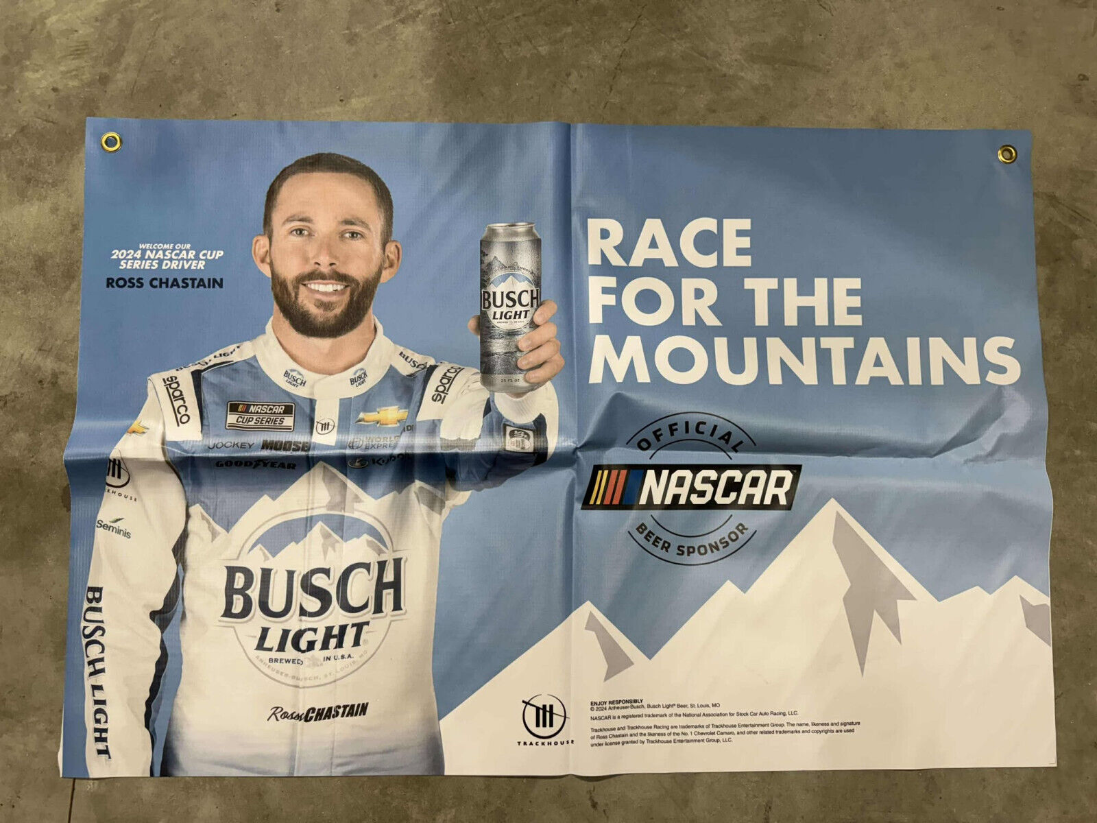 NEW 24x34” NASCAR RACE FOR THE MOUNTAINS BUSCH BANNER ROSS CHASTAIN