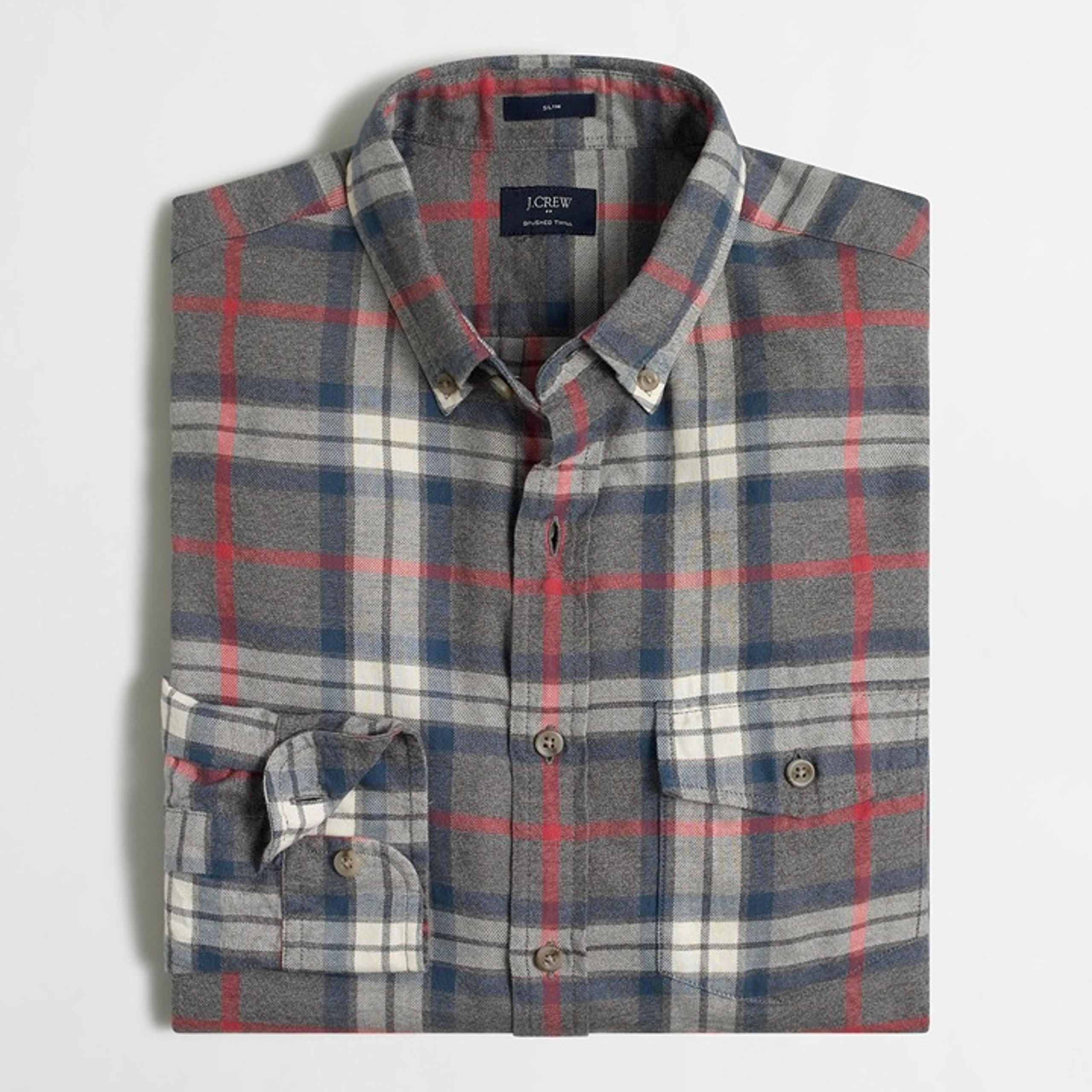 J.Crew BRUSHED TWILL SHIRT Top Button Down Gray Red Mens Size M Medium