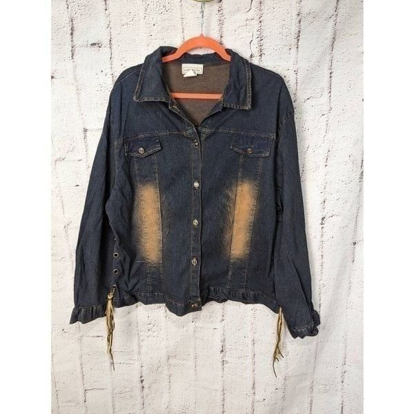 Love USA Denim Button up Shacket Western Cowgirl style Sz 3XL Stretchy Shirt Jea