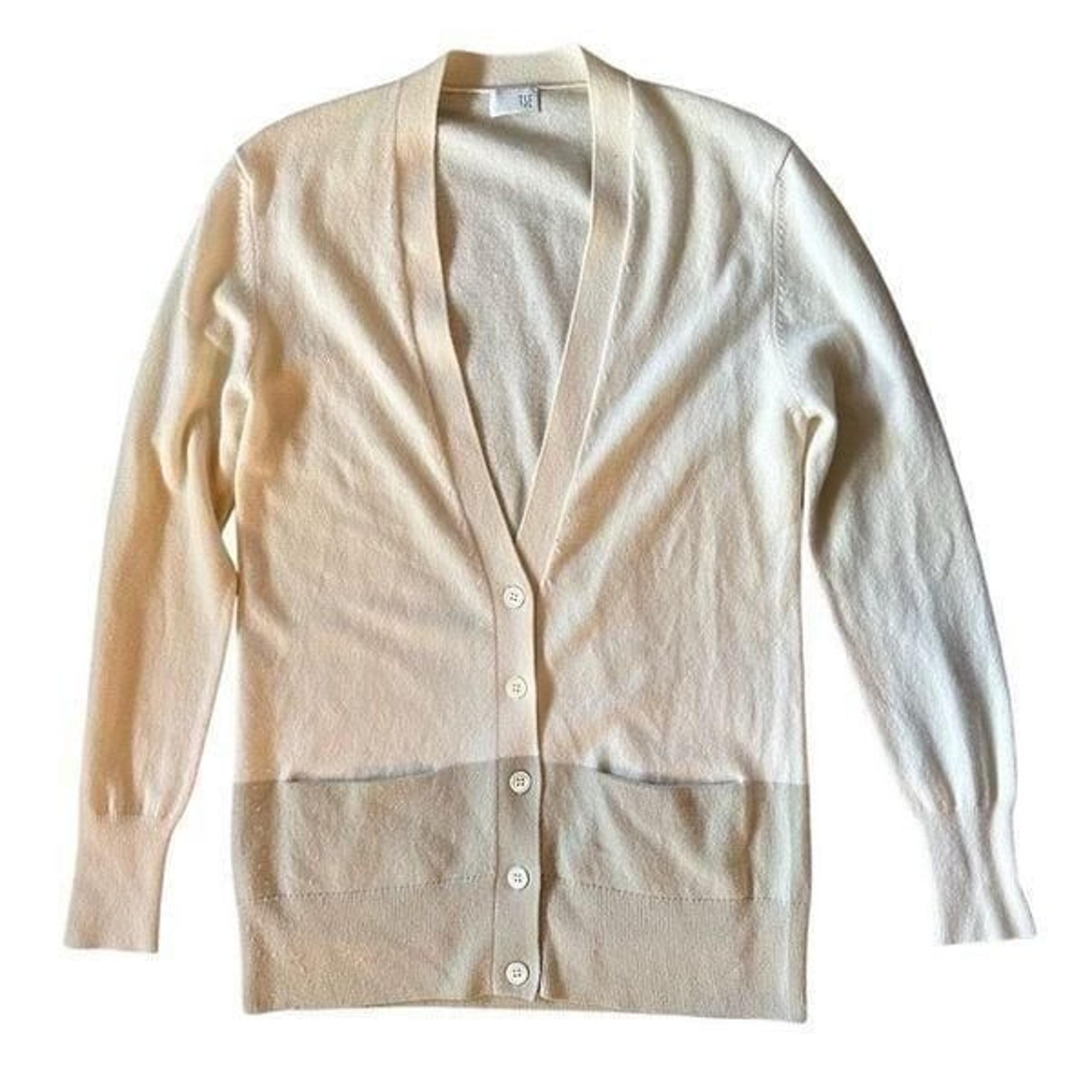 TSE 100% Cashmere Sweater Womens S Beige Gray Cardigan Button Front