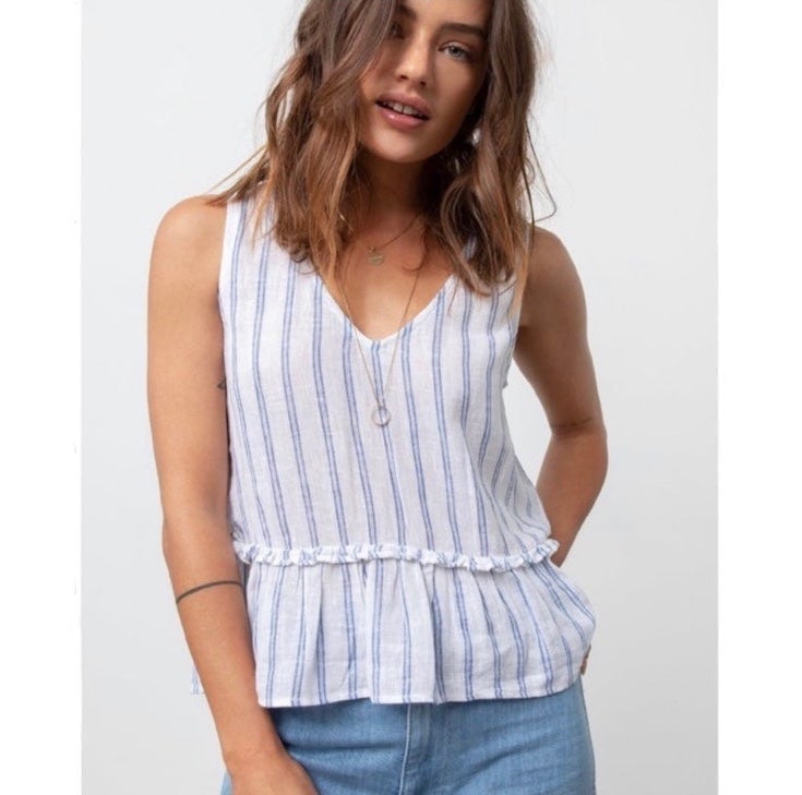 RAILS Mira Peplum Top in Marine Stripe