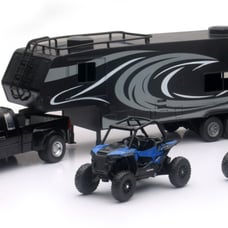 NEW-RAY Toy Hauler Camper w/ Pick-Up Truck & 2 Polaris UTV Toy Play Set