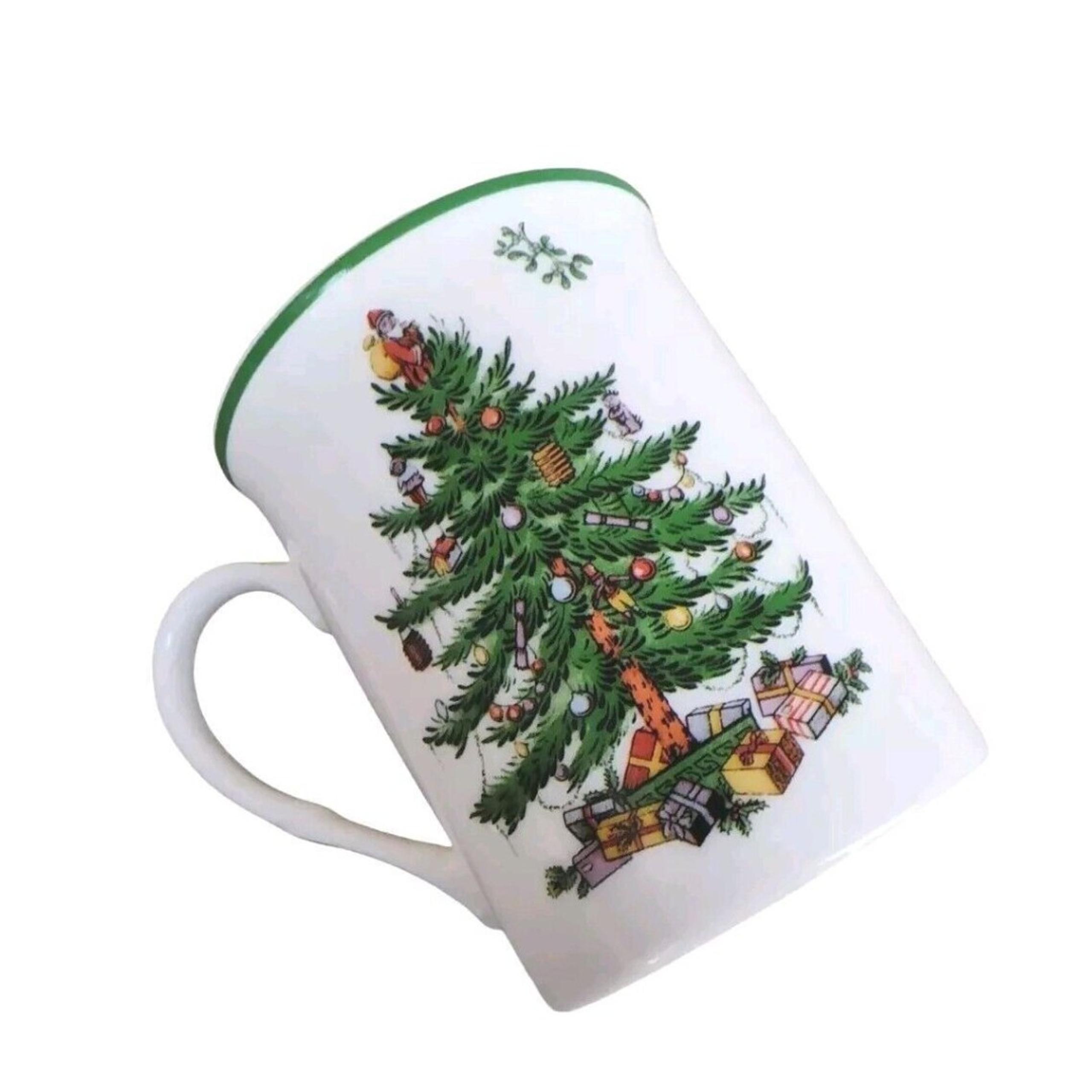 Spode Christmas Tree Mug Cup 12 - 13 oz Porcelain Coffee Mug Tea  Green Trim