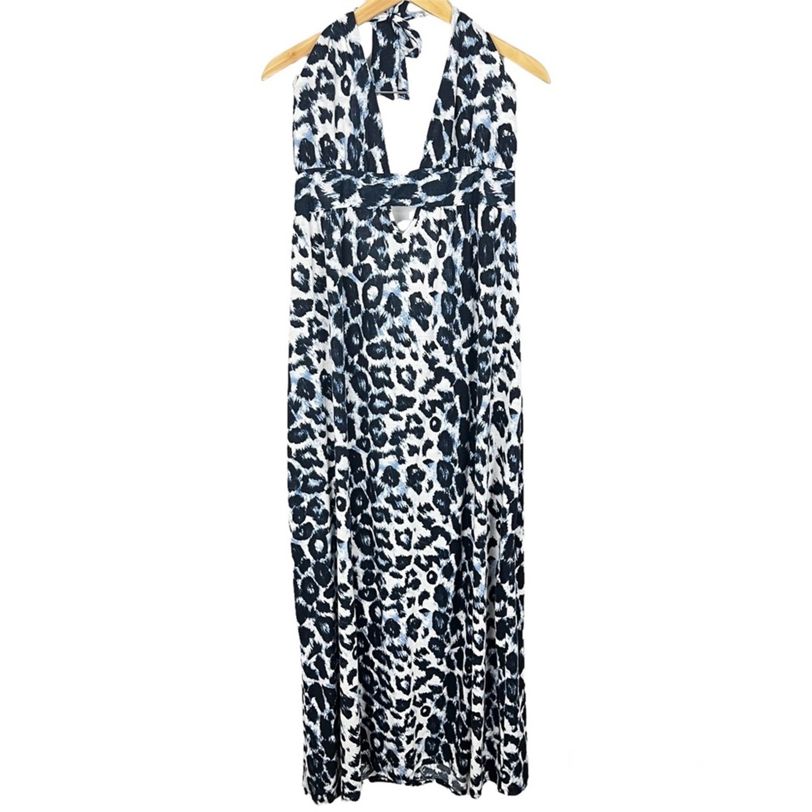 NWT ASOS Cheetah Print Blue Halter Maxi Dress Size 14
