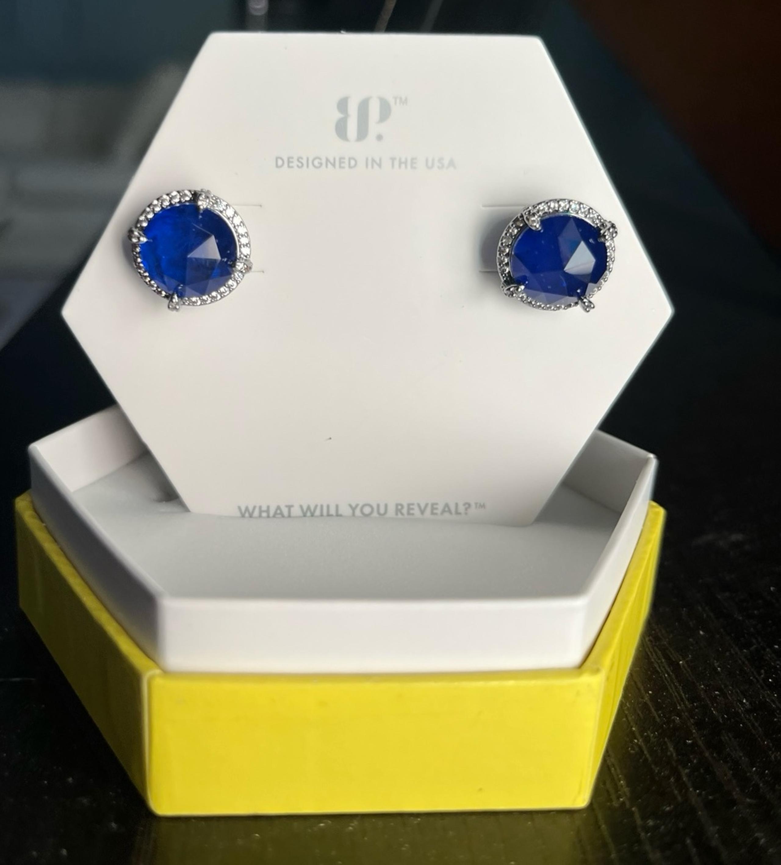 Bomb Party “Lazy Summer Vibes”, Twilight Sapphire Studs on Hematite plating