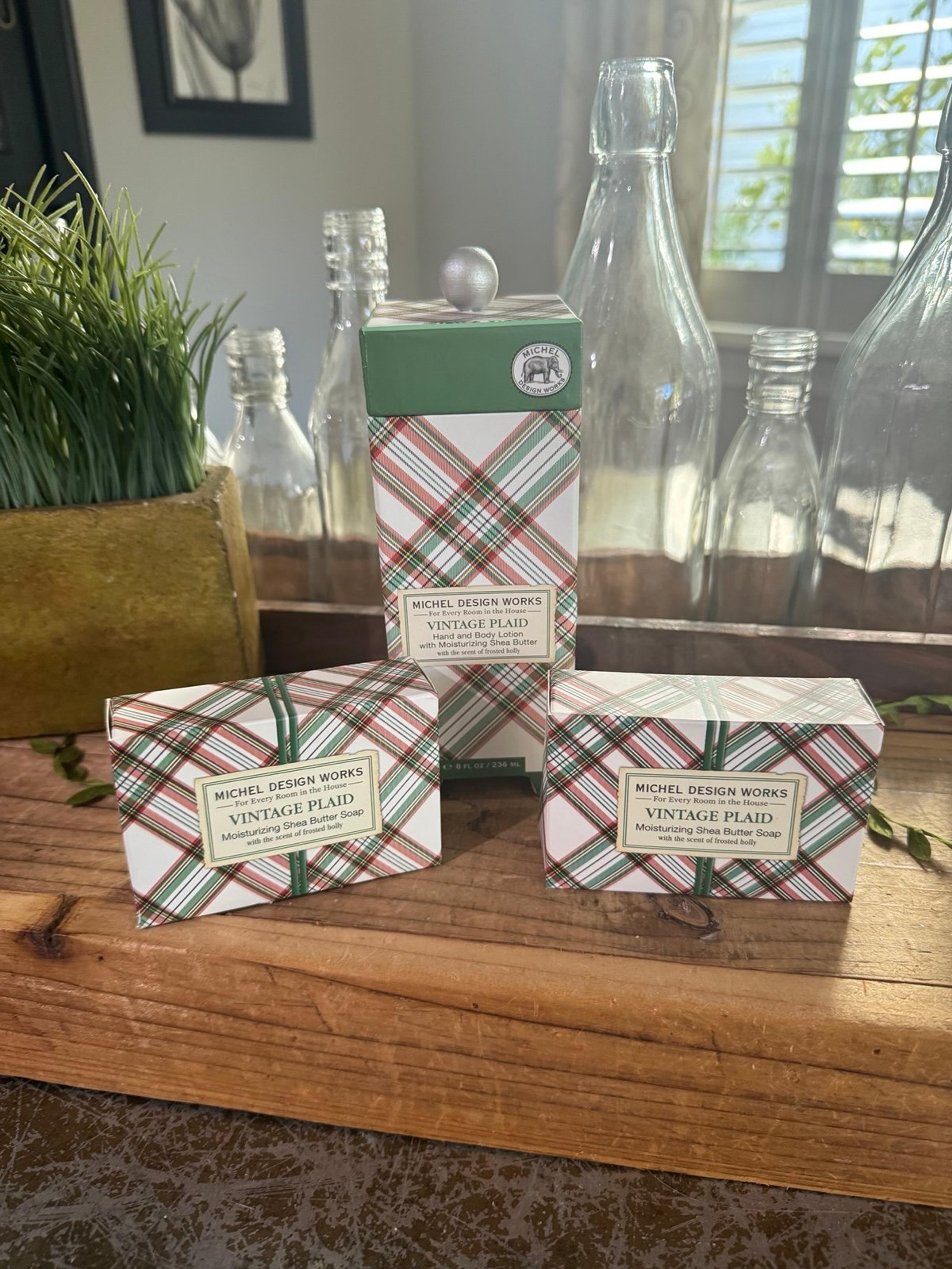 MICHEL DESIGN WORKS VINTAGE PLAID SOAP & HAND & BODY LOTION