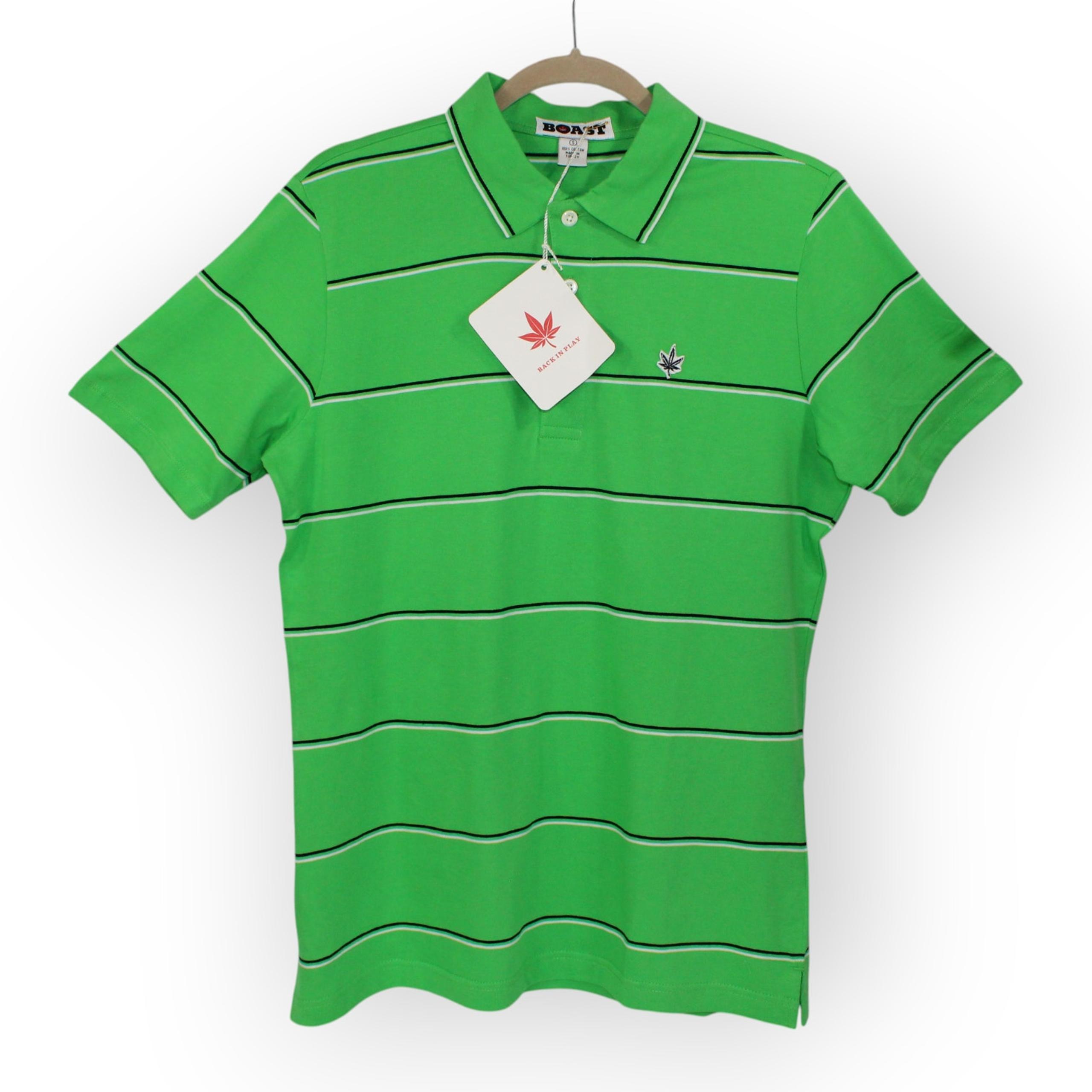 NEW Small BOAST USA Mens Jersey Striped Polo KellyGreen Cotton FREE SHIPPING