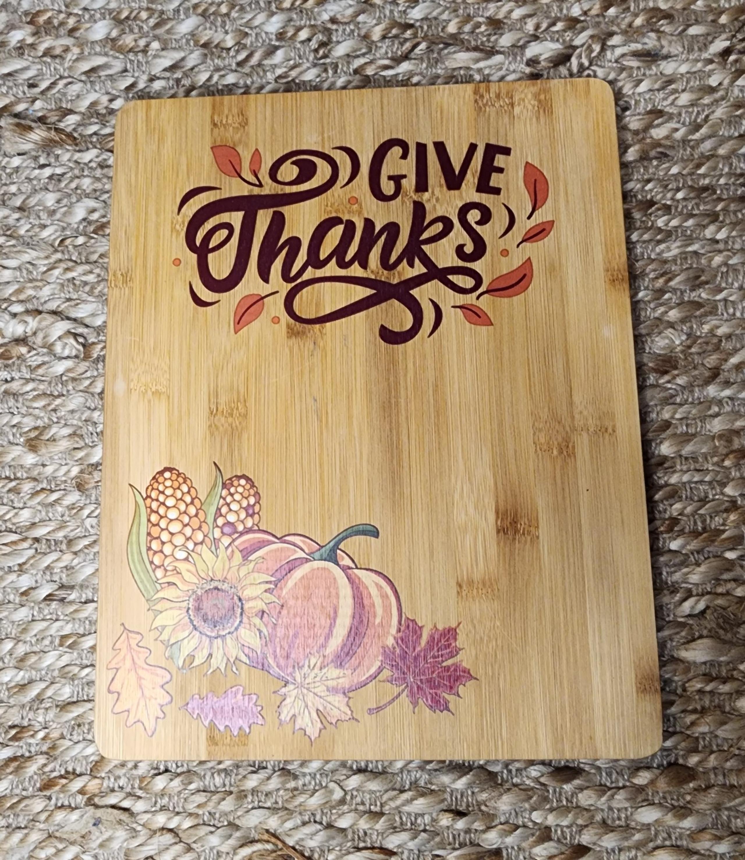 Farberware Holiday Thanksgiving 11"x14" Give Thanks Bamboo Cutting Board NWT!