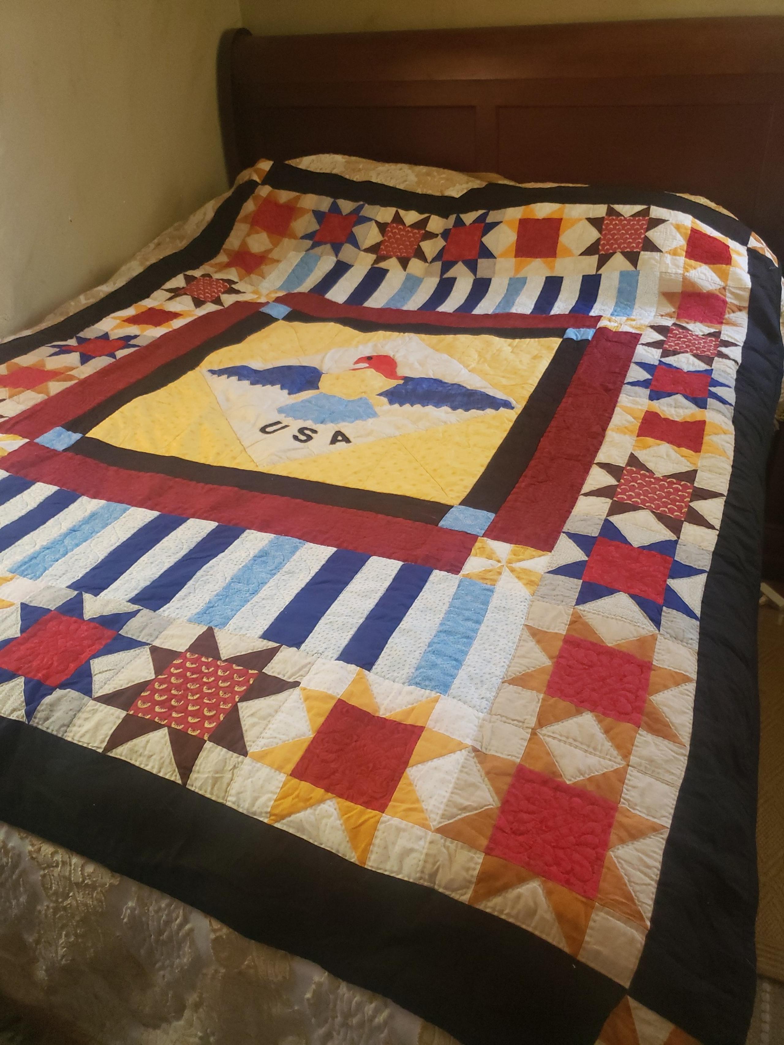 Handmade USA stars and eagle small quilt