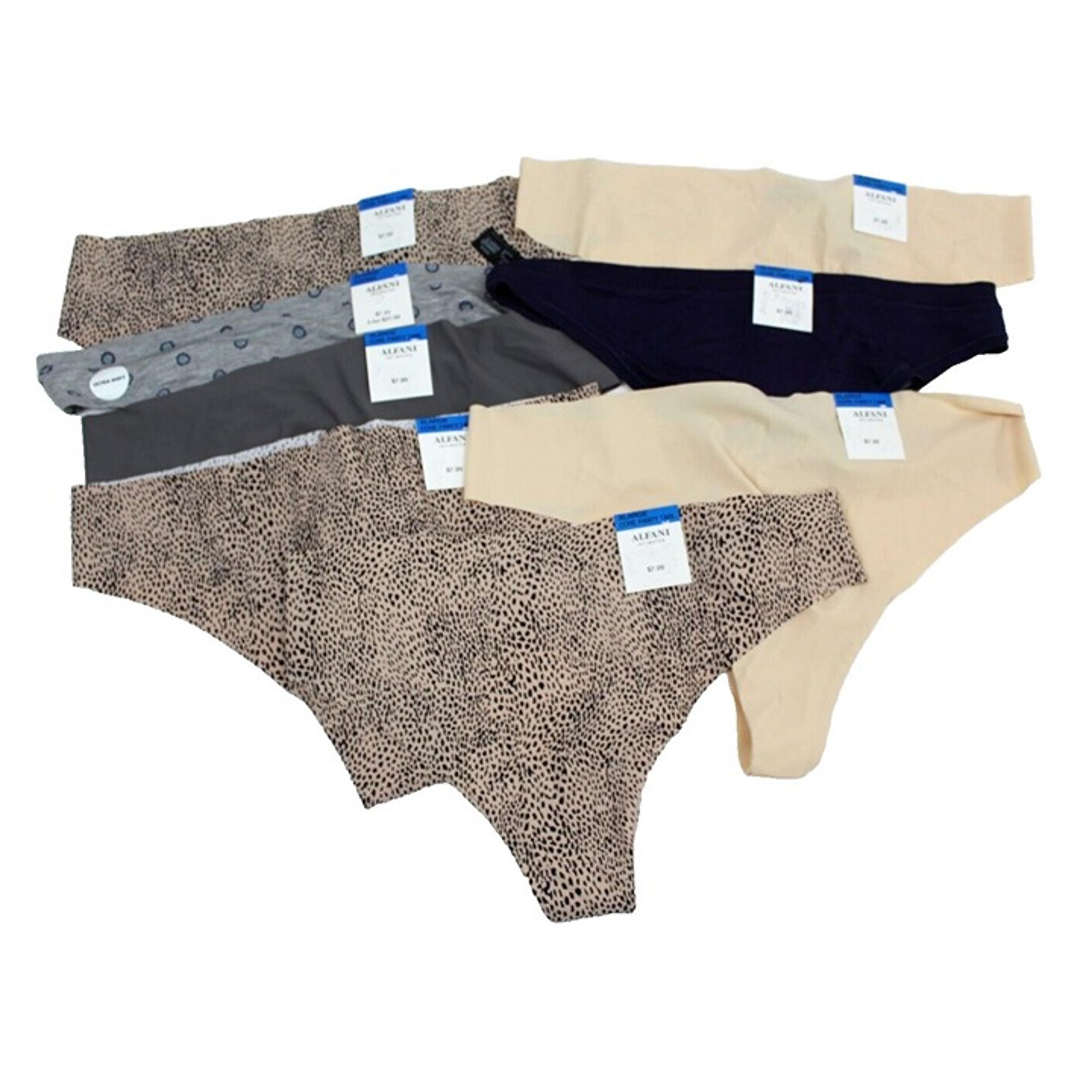 Alfani Lot of 8 Thong Panties Underwear Womens XL Gray Leopard Beige Blue