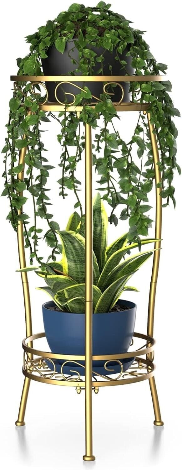 2 Tier Metal Tall Plante Stand 26.5 Heavy Duty Rustproof Plant Shelf Rack