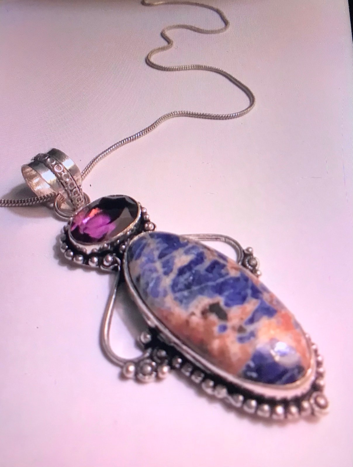 Sodalite Amethyst 925 Sterling Silver Necklace