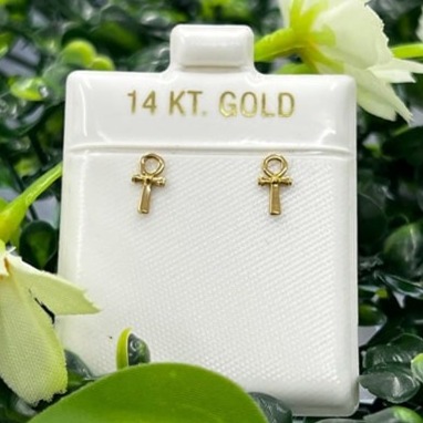 14K Yellow Gold Filled Ankh Earrings Girls Kids Gifts