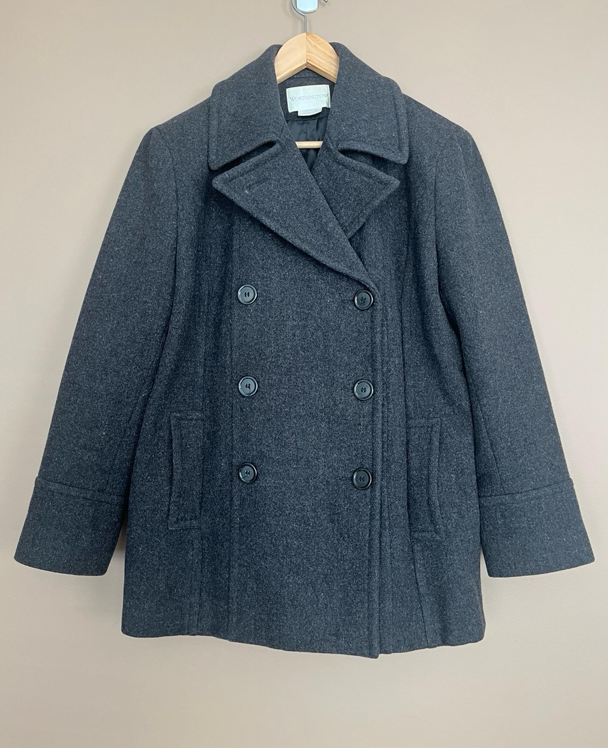 {Worthington} Wool Double Breasted Pea Coat in Grey - Womens Large
