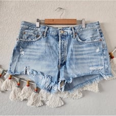 Agolde Parker Vintage Cut Off Shorts Swapmeet Blue Denim Distress Light Wash 31