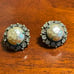 Vintage Sandor earrings enamel rhinestone clip earrings flower