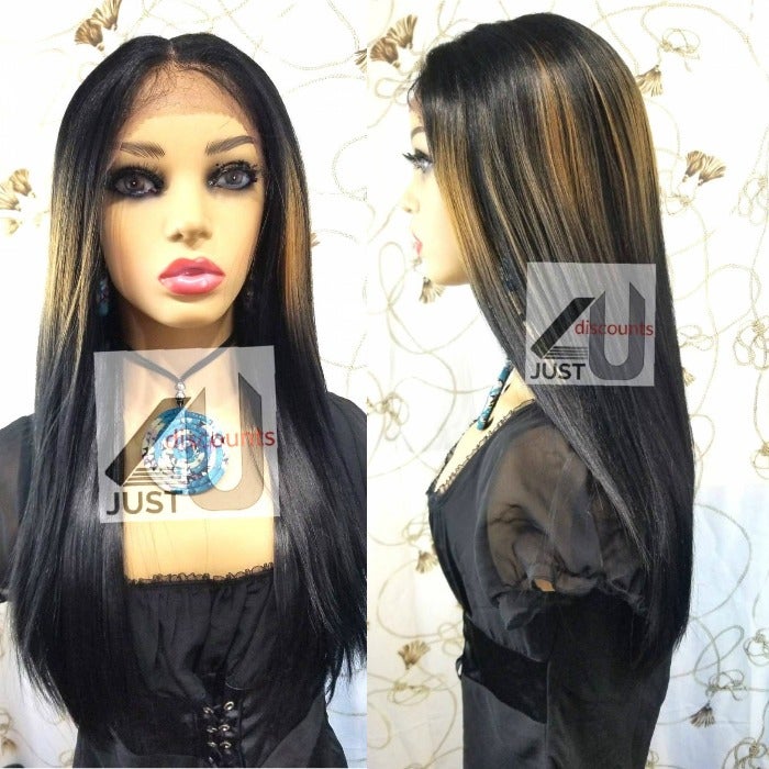 Black brown splash highlight lace wig