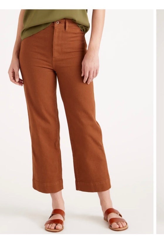 Quince Organic Stretch Cotton Twill Wide-Leg Crop Pant rust sz 29