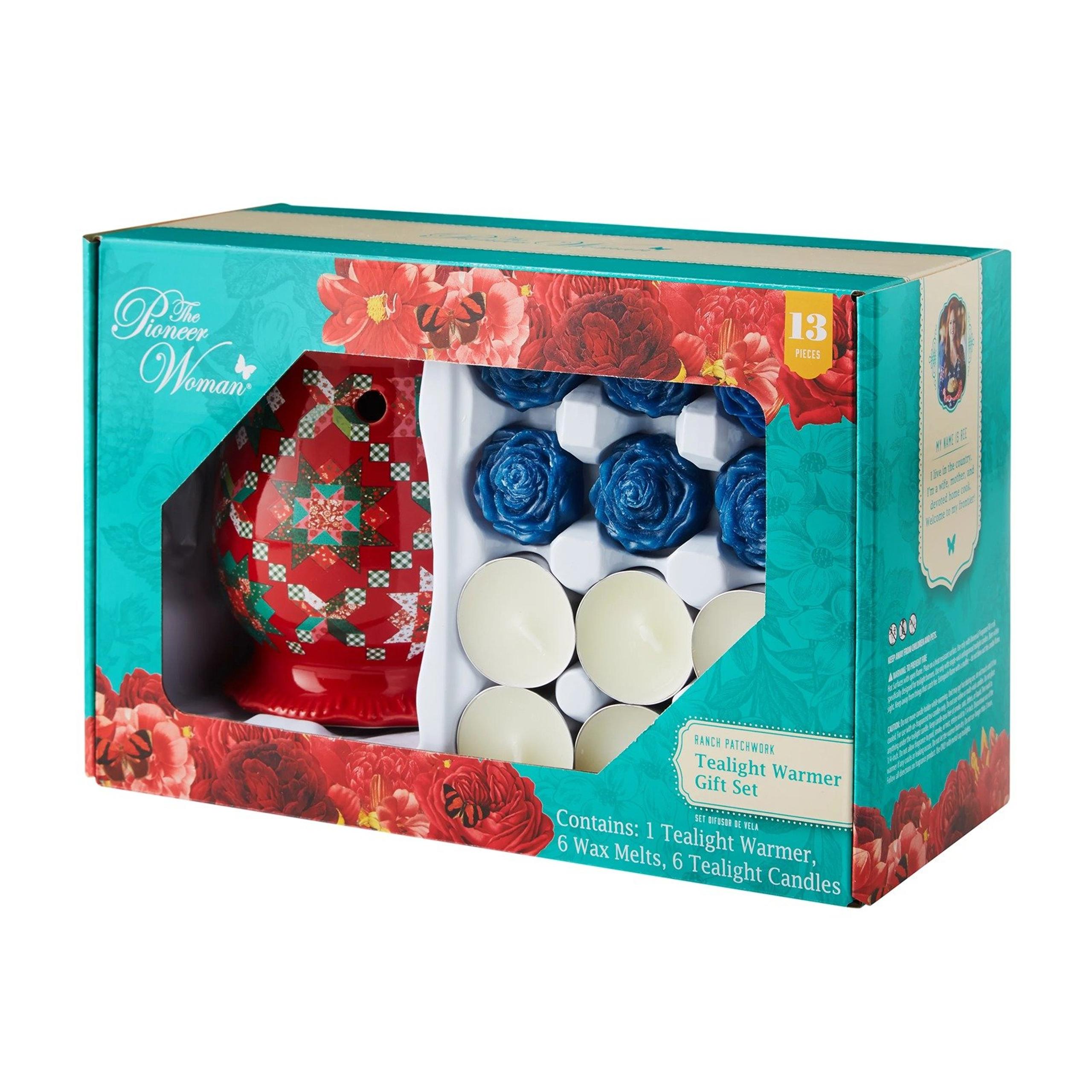 The Pioneer Woman Ranch Patchwork 13-Piece Ceramic Tealight Wax Warmer Gift Set