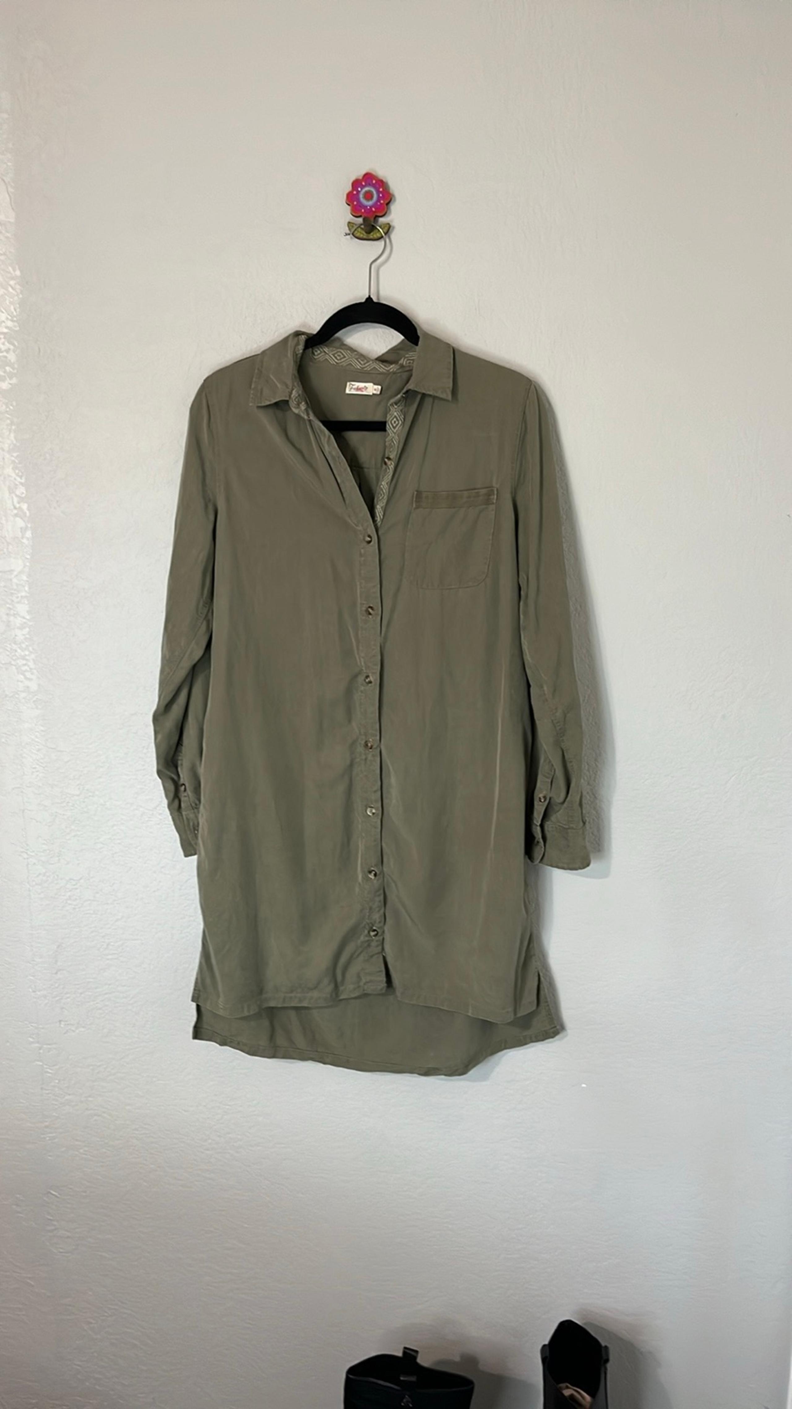 Faherty Green Shirt Dress Button Down Embroidered M.