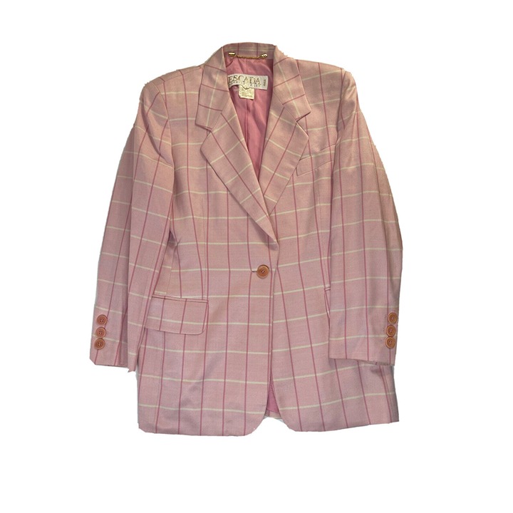 Vintage Escada Womens 40 Silk Plaid Structured Blazer Jacket