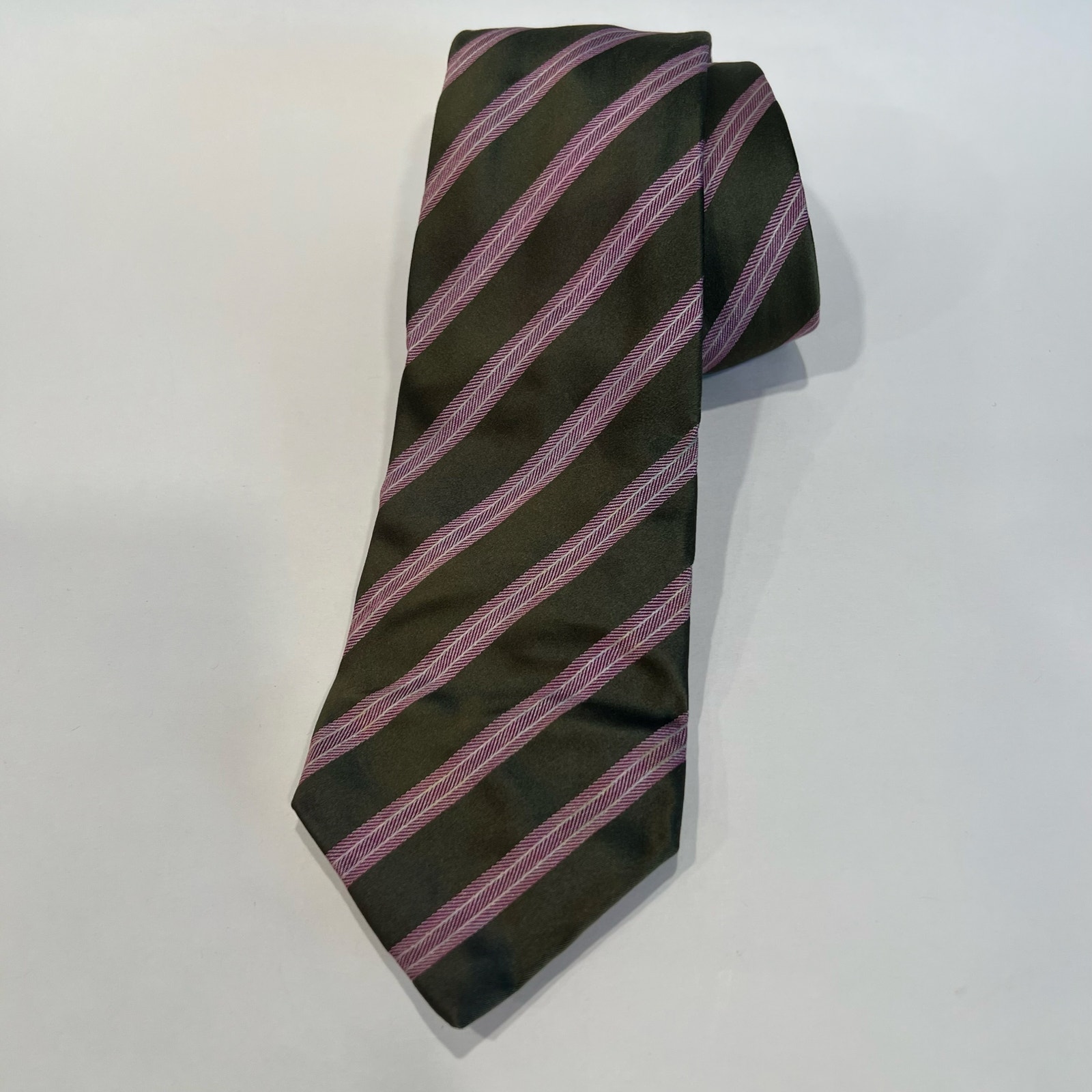 Luigi Borrelli Napoli 100% Silk Neck Tie Made in Italy Green Pink Stripes
